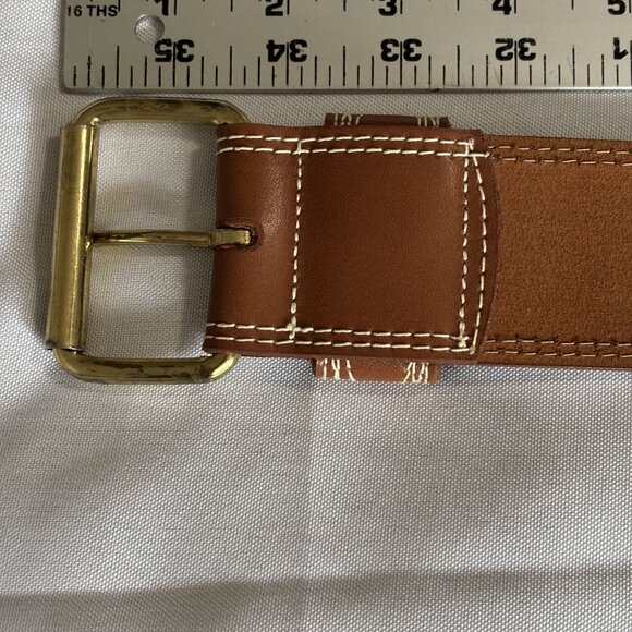 Linda Allard, Ellen Tracy Brown Genuine Leather Belt With Gold Buckle - Picture 5 of 8